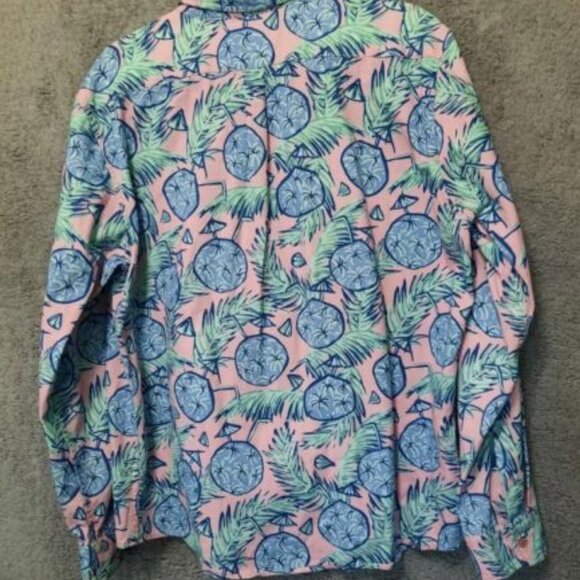 YP Threads Australia 2XL XXL Pink Teal Long Sleeve Button Shirt Tropical Coconut - Picture 3 of 10